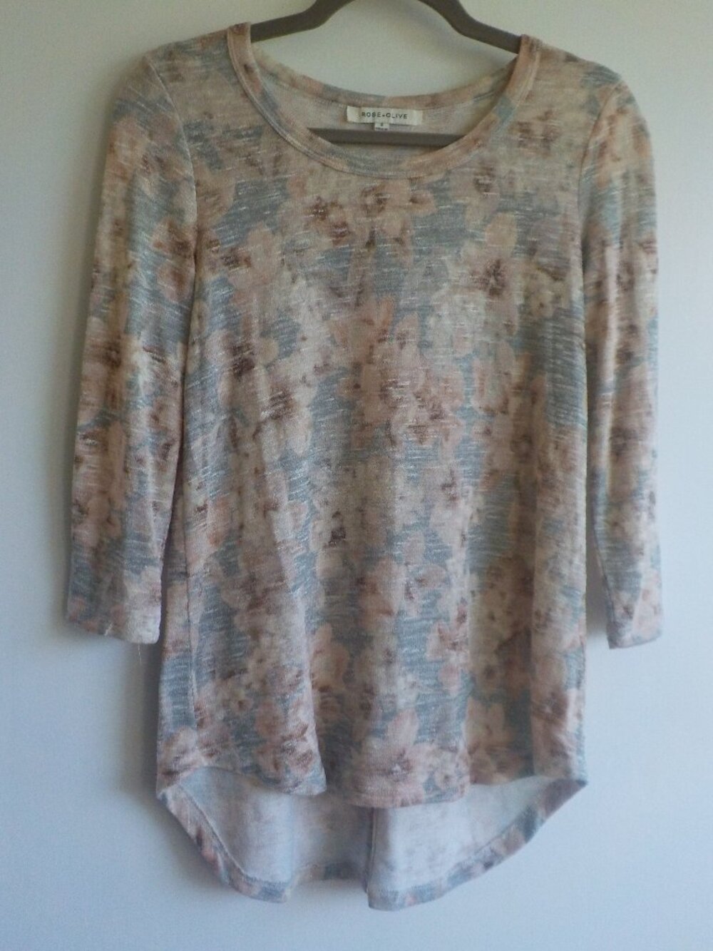 Rose & Olive Top Sweater - Small - Pink Grey Flower Lightweight (2x13)